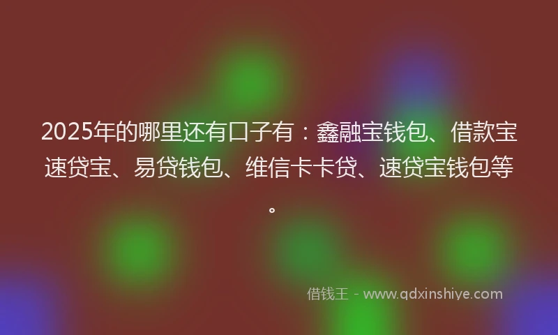 2025年的哪里还有口子有：鑫融宝钱包、借款宝速贷宝、易贷钱包、维信卡卡贷、速贷宝钱包等。