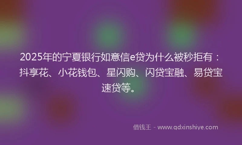 2025年的宁夏银行如意信e贷为什么被秒拒有：抖享花、小花钱包、星闪购、闪贷宝融、易贷宝速贷等。