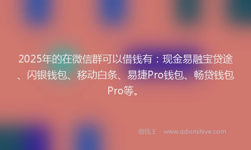 2025年的在微信群可以借钱有：现金易融宝贷途、闪银钱包、移动白条、易捷Pro钱包、畅贷钱包Pro等。