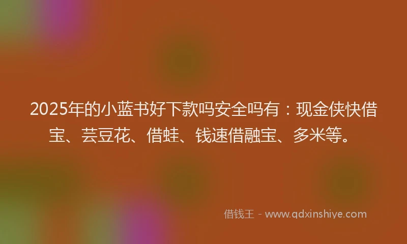 2025年的小蓝书好下款吗安全吗有：现金侠快借宝、芸豆花、借蛙、钱速借融宝、多米等。
