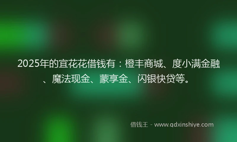 2025年的宜花花借钱有：橙丰商城、度小满金融、魔法现金、蒙享金、闪银快贷等。