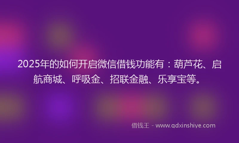 2025年的如何开启微信借钱功能有：葫芦花、启航商城、呼吸金、招联金融、乐享宝等。