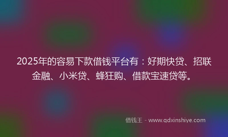 2025年的容易下款借钱平台有：好期快贷、招联金融、小米贷、蜂狂购、借款宝速贷等。