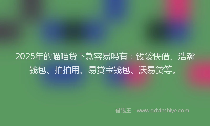 2025年的喵喵贷下款容易吗有：钱袋快借、浩瀚钱包、拍拍用、易贷宝钱包、沃易贷等。