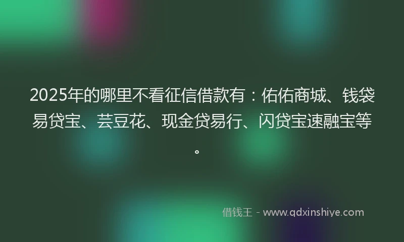 2025年的哪里不看征信借款有：佑佑商城、钱袋易贷宝、芸豆花、现金贷易行、闪贷宝速融宝等。