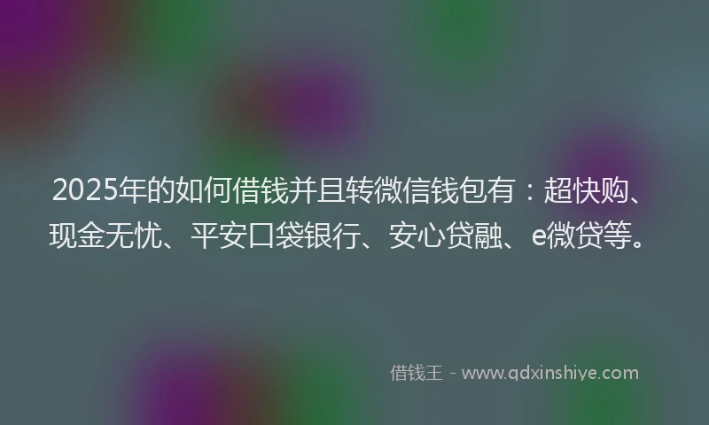 2025年的如何借钱并且转微信钱包有：超快购、现金无忧、平安口袋银行、安心贷融、e微贷等。