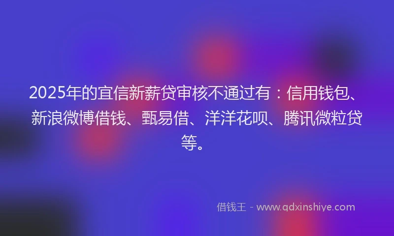 2025年的宜信新薪贷审核不通过有：信用钱包、新浪微博借钱、甄易借、洋洋花呗、腾讯微粒贷等。