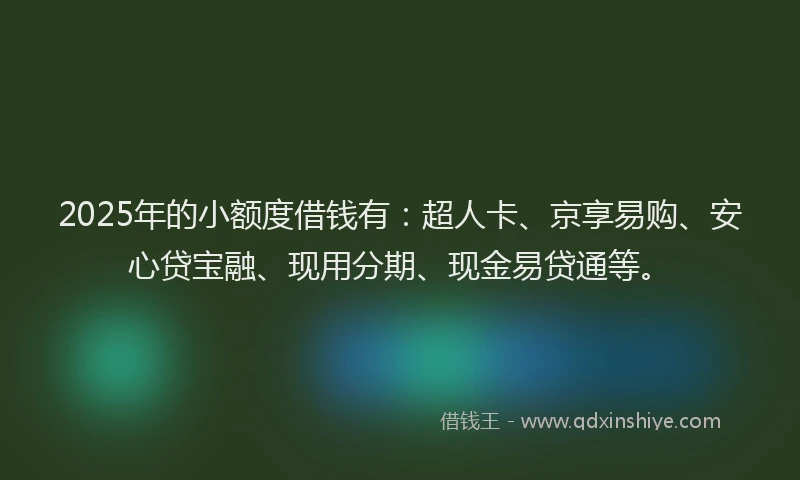 2025年的小额度借钱有：超人卡、京享易购、安心贷宝融、现用分期、现金易贷通等。