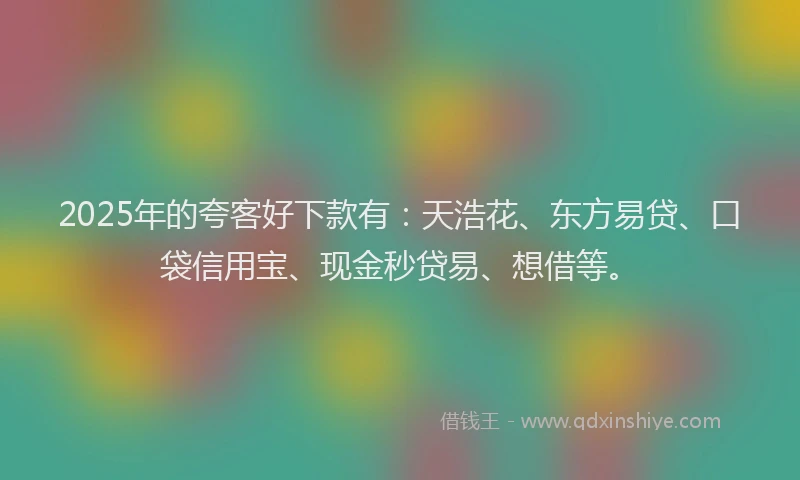 2025年的夸客好下款有：天浩花、东方易贷、口袋信用宝、现金秒贷易、想借等。