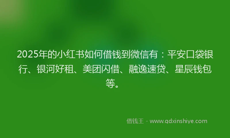 2025年的小红书如何借钱到微信有：平安口袋银行、银河好租、美团闪借、融逸速贷、星辰钱包等。