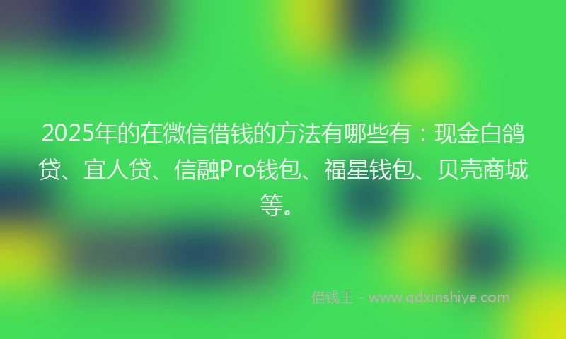 2025年的在微信借钱的方法有哪些有：现金白鸽贷、宜人贷、信融Pro钱包、福星钱包、贝壳商城等。