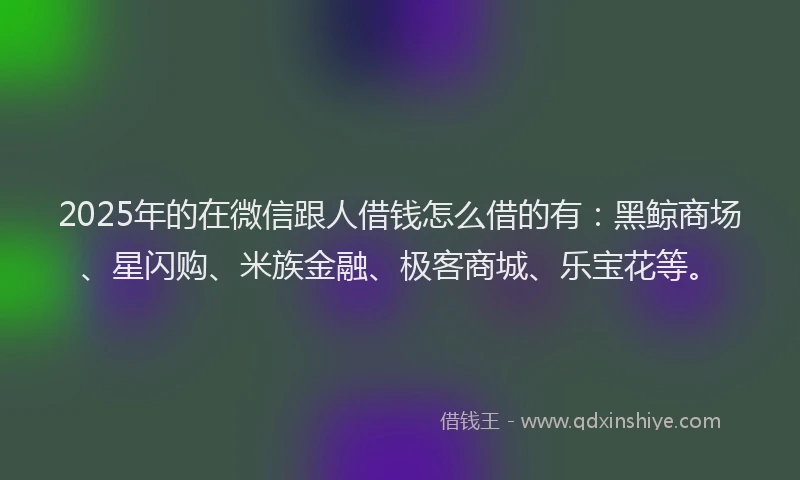 2025年的在微信跟人借钱怎么借的有：黑鲸商场、星闪购、米族金融、极客商城、乐宝花等。