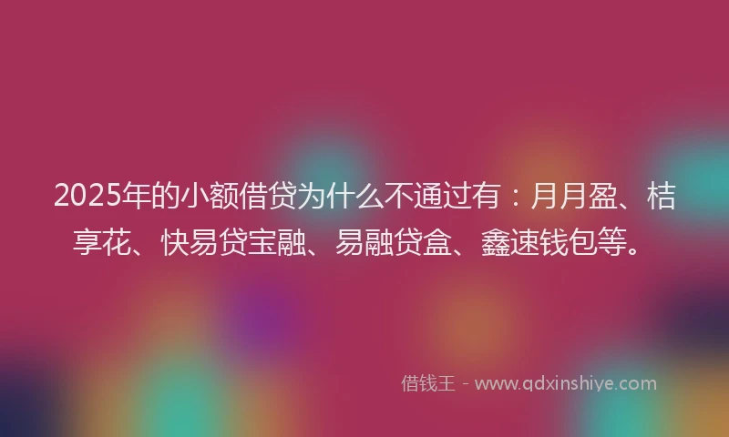 2025年的小额借贷为什么不通过有：月月盈、桔享花、快易贷宝融、易融贷盒、鑫速钱包等。