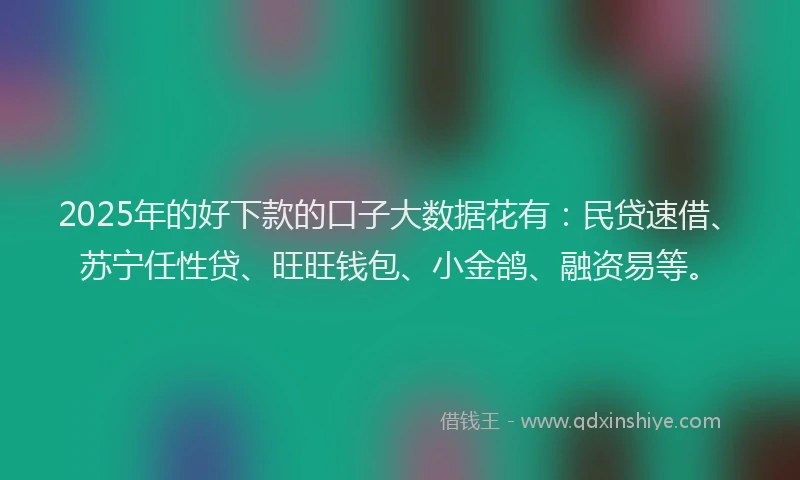 2025年的好下款的口子大数据花有：民贷速借、苏宁任性贷、旺旺钱包、小金鸽、融资易等。