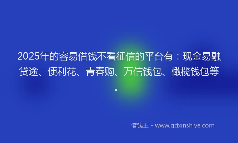 2025年的容易借钱不看征信的平台有：现金易融贷途、便利花、青春购、万信钱包、橄榄钱包等。