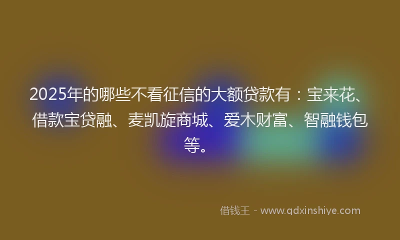 2025年的哪些不看征信的大额贷款有：宝来花、借款宝贷融、麦凯旋商城、爱木财富、智融钱包等。
