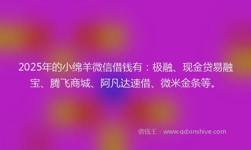 2025年的小绵羊微信借钱有：极融、现金贷易融宝、腾飞商城、阿凡达速借、微米金条等。