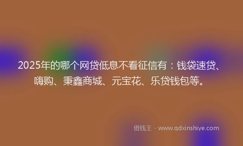 2025年的哪个网贷低息不看征信有：钱袋速贷、嗨购、秉鑫商城、元宝花、乐贷钱包等。