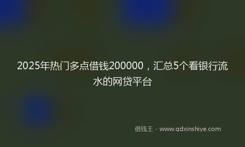 2025年热门多点借钱200000，汇总5个看银行流水的网贷平台
