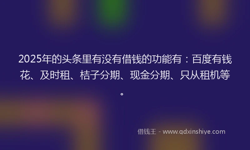 2025年的头条里有没有借钱的功能有：百度有钱花、及时租、桔子分期、现金分期、只从租机等。