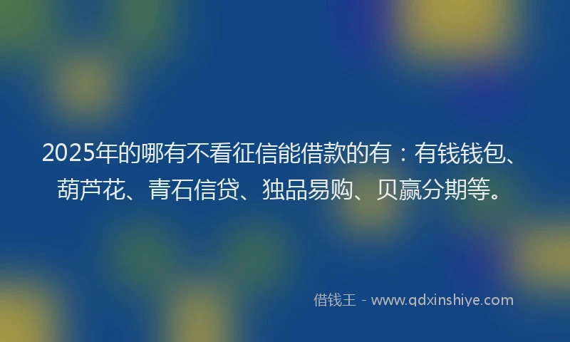 2025年的哪有不看征信能借款的有：有钱钱包、葫芦花、青石信贷、独品易购、贝赢分期等。