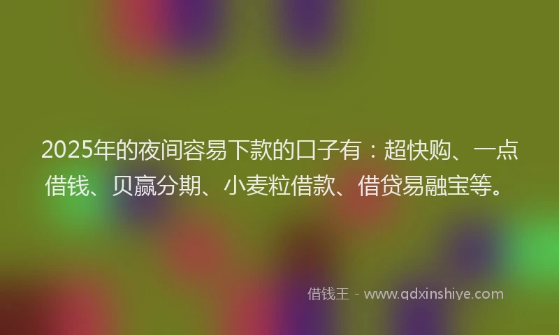 2025年的夜间容易下款的口子有：超快购、一点借钱、贝赢分期、小麦粒借款、借贷易融宝等。