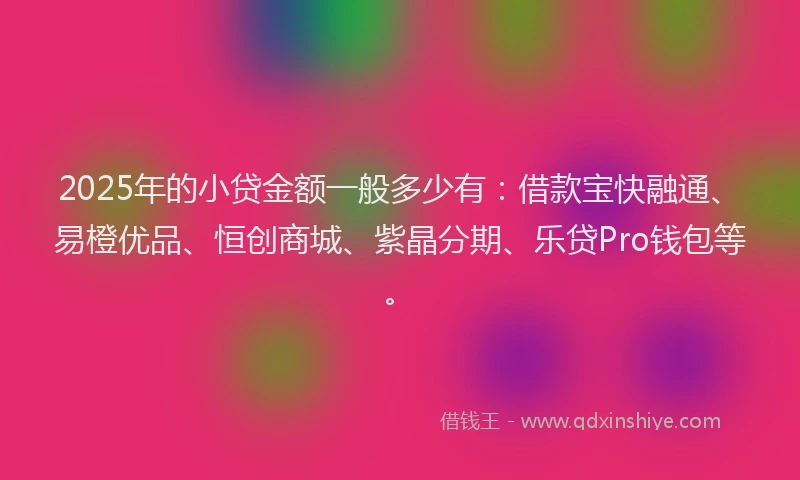 2025年的小贷金额一般多少有：借款宝快融通、易橙优品、恒创商城、紫晶分期、乐贷Pro钱包等。