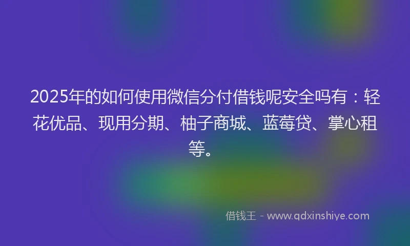 2025年的如何使用微信分付借钱呢安全吗有：轻花优品、现用分期、柚子商城、蓝莓贷、掌心租等。