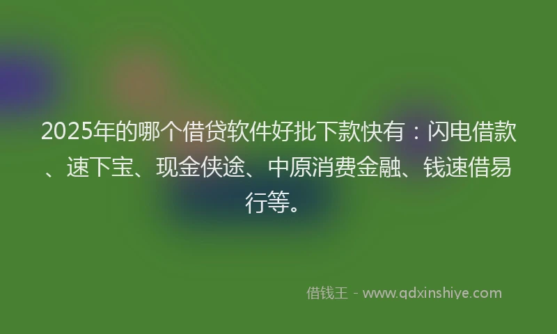 2025年的哪个借贷软件好批下款快有：闪电借款、速下宝、现金侠途、中原消费金融、钱速借易行等。