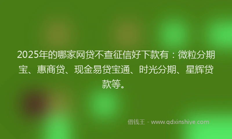 2025年的哪家网贷不查征信好下款有：微粒分期宝、惠商贷、现金易贷宝通、时光分期、星辉贷款等。