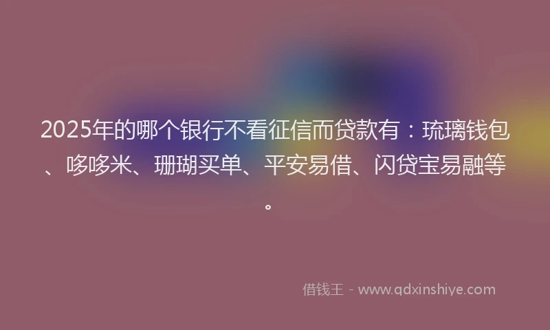 2025年的哪个银行不看征信而贷款有：琉璃钱包、哆哆米、珊瑚买单、平安易借、闪贷宝易融等。