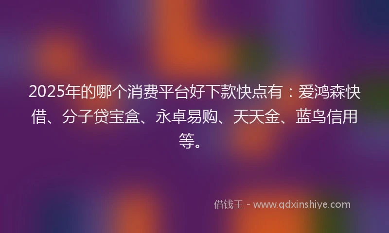 2025年的哪个消费平台好下款快点有：爱鸿森快借、分子贷宝盒、永卓易购、天天金、蓝鸟信用等。