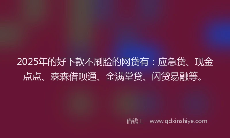 2025年的好下款不刷脸的网贷有：应急贷、现金点点、森森借呗通、金满堂贷、闪贷易融等。