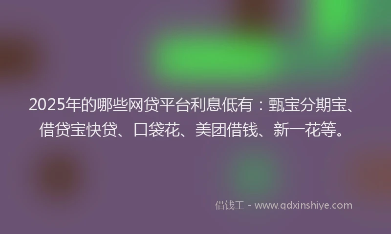 2025年的哪些网贷平台利息低有：甄宝分期宝、借贷宝快贷、口袋花、美团借钱、新一花等。
