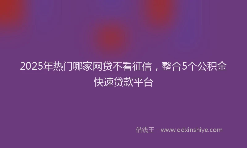 2025年热门哪家网贷不看征信，整合5个公积金快速贷款平台