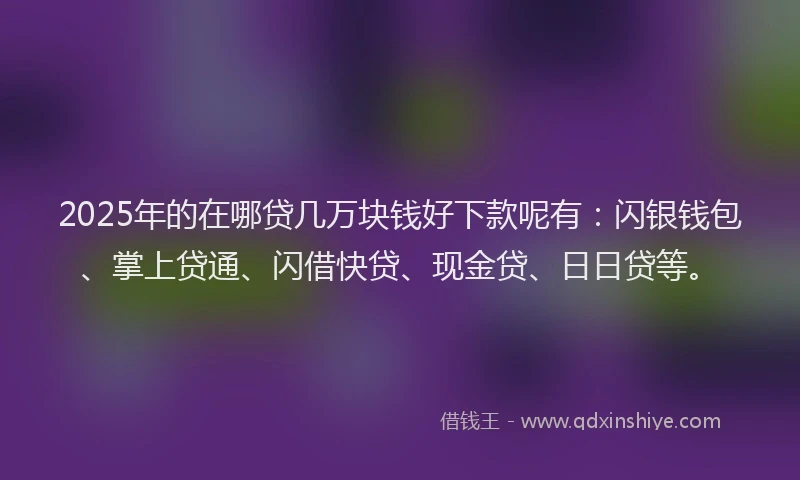 2025年的在哪贷几万块钱好下款呢有：闪银钱包、掌上贷通、闪借快贷、现金贷、日日贷等。