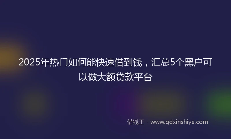 2025年热门如何能快速借到钱，汇总5个黑户可以做大额贷款平台