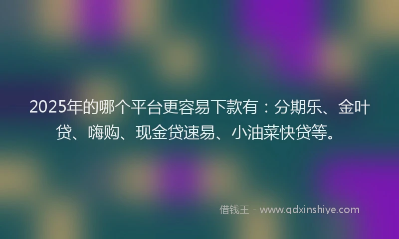 2025年的哪个平台更容易下款有：分期乐、金叶贷、嗨购、现金贷速易、小油菜快贷等。