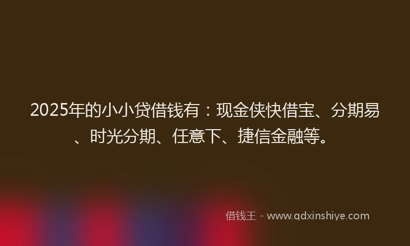 2025年的小小贷借钱有：现金侠快借宝、分期易、时光分期、任意下、捷信金融等。