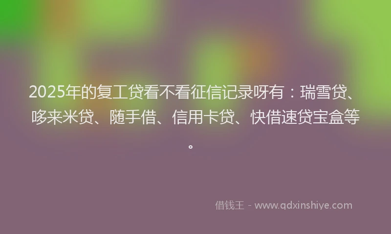 2025年的复工贷看不看征信记录呀有：瑞雪贷、哆来米贷、随手借、信用卡贷、快借速贷宝盒等。
