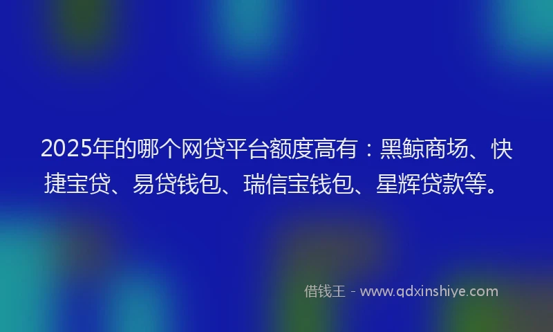 2025年的哪个网贷平台额度高有：黑鲸商场、快捷宝贷、易贷钱包、瑞信宝钱包、星辉贷款等。