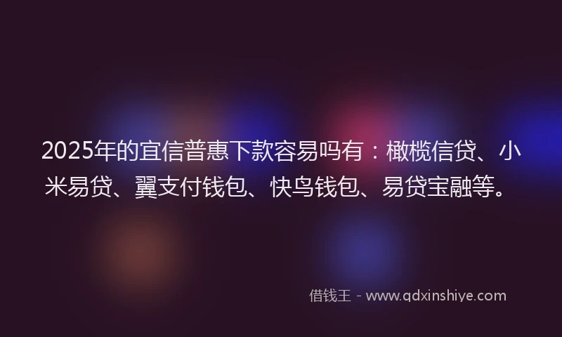 2025年的宜信普惠下款容易吗有：橄榄信贷、小米易贷、翼支付钱包、快鸟钱包、易贷宝融等。