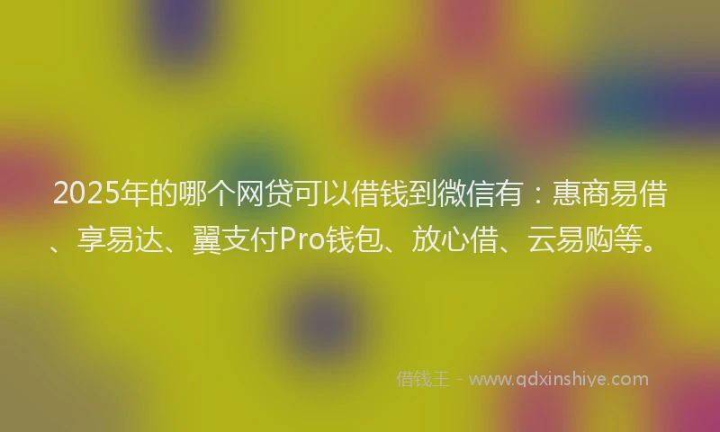 2025年的哪个网贷可以借钱到微信有：惠商易借、享易达、翼支付Pro钱包、放心借、云易购等。