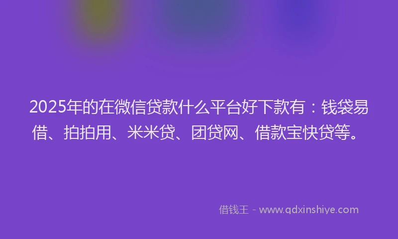 2025年的在微信贷款什么平台好下款有：钱袋易借、拍拍用、米米贷、团贷网、借款宝快贷等。