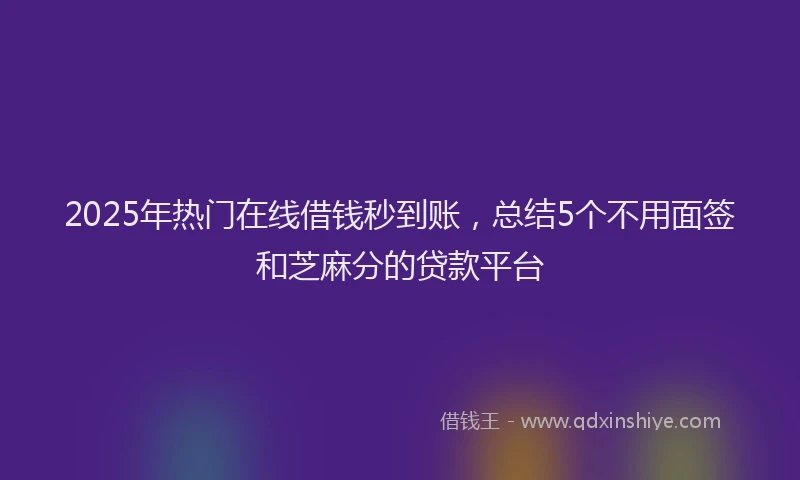 2025年热门在线借钱秒到账，总结5个不用面签和芝麻分的贷款平台