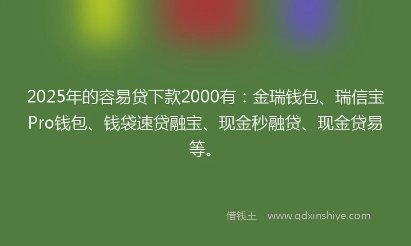 2025年的容易贷下款2000有:金瑞钱包、瑞信宝Pro钱包、钱袋速贷融宝、现金秒融贷、现金贷易等。
