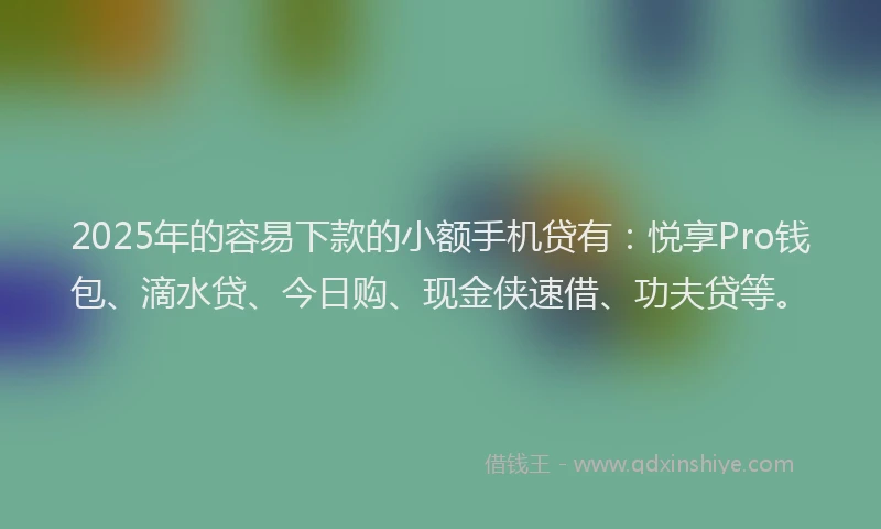 2025年的容易下款的小额手机贷有：悦享Pro钱包、滴水贷、今日购、现金侠速借、功夫贷等。