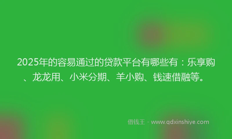 2025年的容易通过的贷款平台有哪些有：乐享购、龙龙用、小米分期、羊小购、钱速借融等。