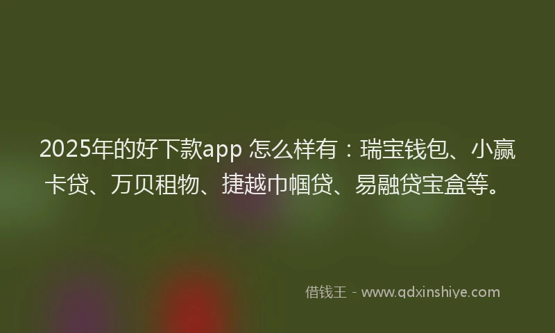 2025年的好下款app 怎么样有：瑞宝钱包、小赢卡贷、万贝租物、捷越巾帼贷、易融贷宝盒等。