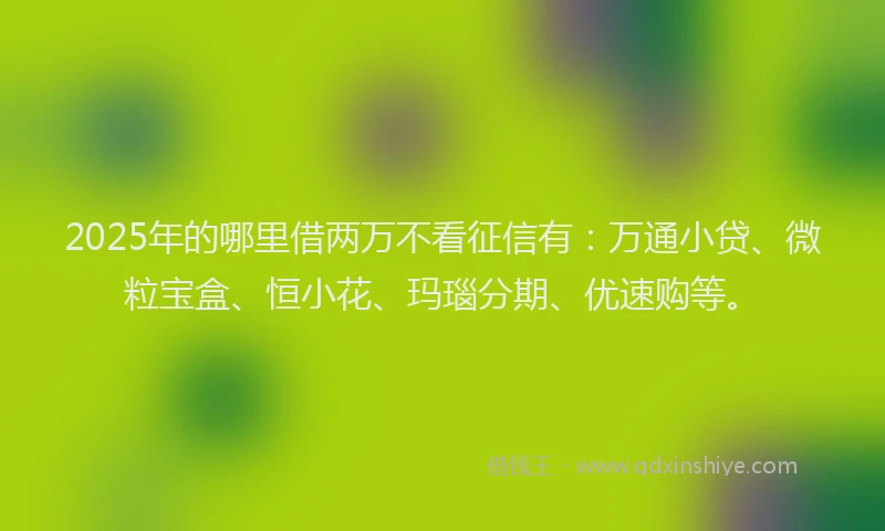 2025年的哪里借两万不看征信有：万通小贷、微粒宝盒、恒小花、玛瑙分期、优速购等。